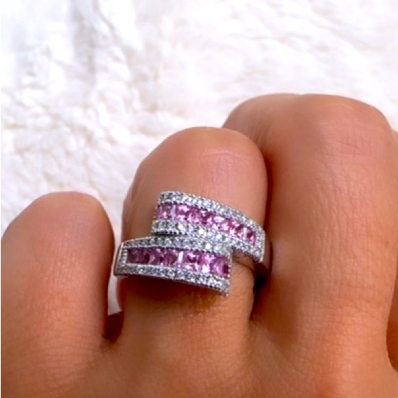 Stunning 18K Diamond & Pink Sapphire crossover bypass style right hand ring. - Picture 4 of 4